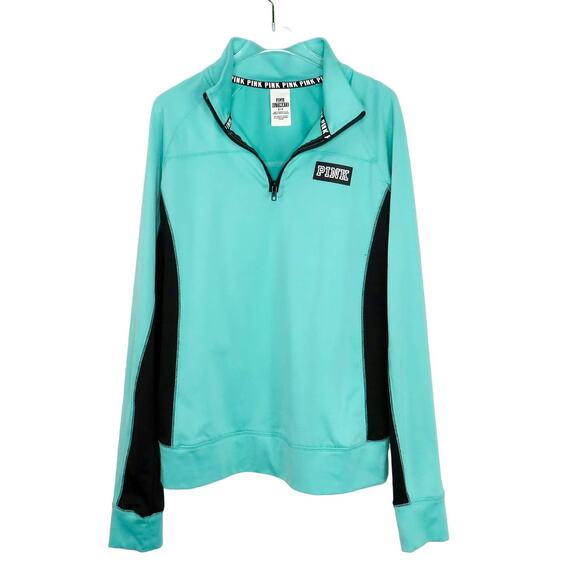 PINK Victoria's Secret Ultimate Quarter Zip Teal Blue Preppy Pullover Small - Picture 1 of 3